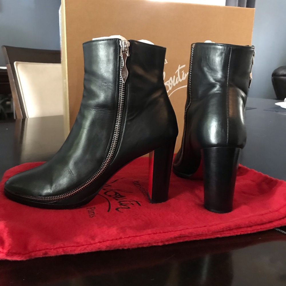 PRE-LOVED Christian Louboutin Telezip 85 Calf Boots, 39.5, Black